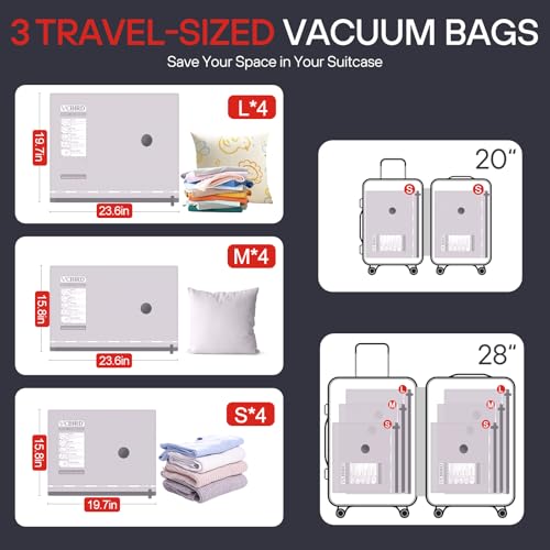 VMstr 12-Pack Vacuum Bags for Travel, Vacuum Seal Compression Bags for Clothing, Carry-On Luggage Space Saver Bags with Plug-in Electric Pump - style: 12-Pack Combo Size Travel Set