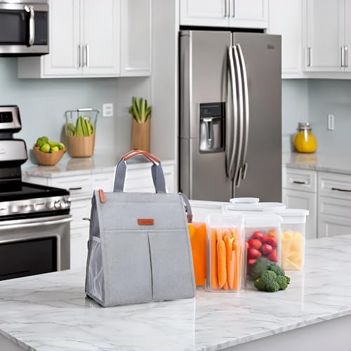 Lacdo Lunch Bag for Women Men Insulated Lunch Tote Bags Waterproof Reusable Lunch Box Soft Cooler with Pockets for Work Travel Picnic, Gray - color: Gray