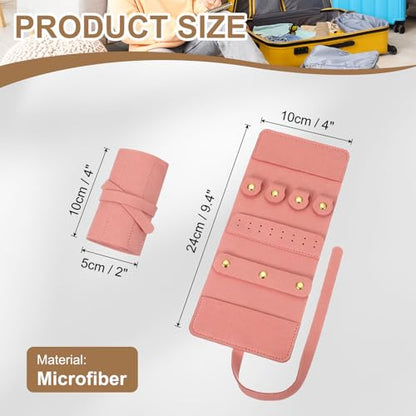uxcell Travel Jewelry Bag Roll, Foldable Travel Organizer with Tie Close Microfiber Storage Roll for Earrings, Necklaces, Rings, Bracelets, Brooches, Valentine's Day Gifts, Pink - color: Pink