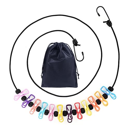 Retractable Portable Travel Clothesline, Clothing Line with 12 Clothes Clips for Indoor Laundry Drying Line with Clothesline Stops, Outdoor Camping Accessories