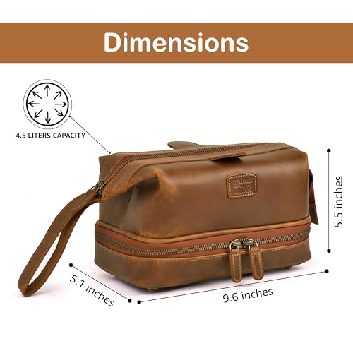 LEATHER VILLAGE Genuine Leather Dopp Kit – Large Travel Toiletry Bag with Waterproof Lining, Dual-Zip Design for Men & Women, Organizer for Shaving, Makeup & Essentials - Tan - color: Sun Tan