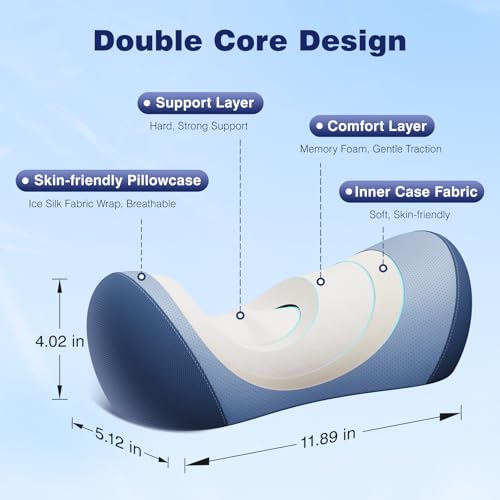 urnexttour Neck Cervical Pillow Cervical Traction Device Lumbar Support Memory Foam Roll Pillow Muscle Relief Shoulder Pain Relaxer Blue