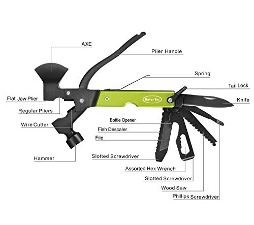 Christmas Gifts for Men Dad, RoverTac Multitool Axe for Mens Gifts, Gifts for Dad Husband Dad Boyfriend, Christmas Gifts Mens Stocking Stuffers-14 in 1 Multi Tool Axe Hatchet - color: Green