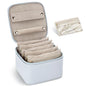 DesignSter Small Jewelry Box, Travel Small Jewelry Organizer with Earring Tray and Ring Holder, Square Travel Jewelry Storage Case with 6 Velvet Jewelry Pouches, Blue Gray - color: Blue Gray