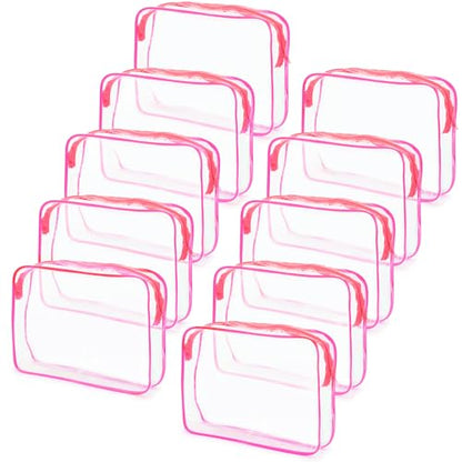 Tbestmax 10 Pack Clear Cosmetic Bags Makeup Bags Portable Waterproof TSA Approved Travel Toiletry Bags Large Organizer Rose Red, 9.8" x 7.1" x 2.4" - color: Large - Rose Red