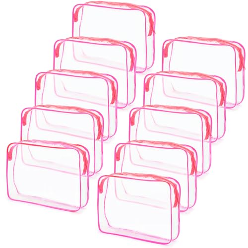 Tbestmax 10 Pack Clear Cosmetic Bags Makeup Bags Portable Waterproof TSA Approved Travel Toiletry Bags Large Organizer Rose Red, 9.8" x 7.1" x 2.4" - color: Large - Rose Red