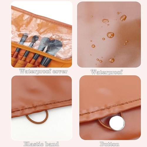 Travel Makeup Organizer, Foldable Roll-Up Cosmetic Storage Bag for Women (Brown) - color: Brown