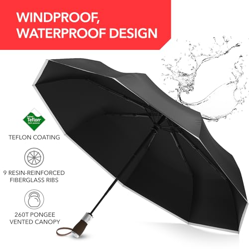 Repel Windproof Travel Umbrella - Compact & Withstands Winds up to 100MPH , Strongest Premium Auto Folding Umbrella for Rain and Sun - Durable, Light & Portable for Women & Men , Fits Backpack & Cars - color: Onyx - Travel Umbrella (1 Pack)