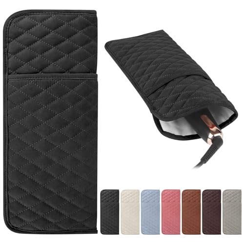 Heat Resistant Hair Tools Organizer Bag Portable Travel Storage Cover Pouch for Hair Straighteners, Curling Irons, Flat Irons and Hot Styling Tools(13.8" x 5.5") - color: Black
