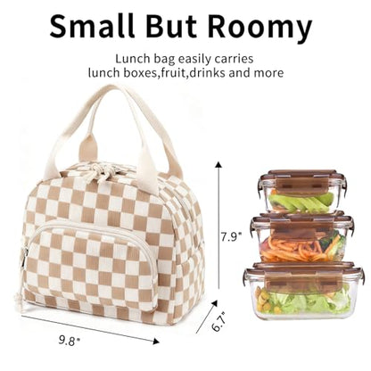 Lunch Bag Women Lunch Box for Women Adult Cute Insulated Lunch Bag Small Cooler Lunch Tote Bags for Work Picnic Travel (Beige-Brown Plaid) - color: Beige-Brown Plaid