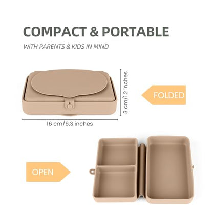 Silicone Baby Plate, Foldable & Compact Food Grade Silicone Plates, Foldable Toddler Travel Essential with Suction for Toddlers (Almond Butter) - color: Almond Butter