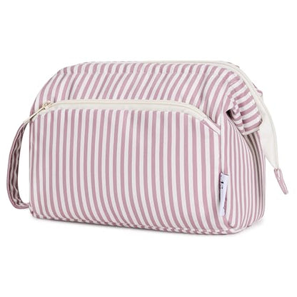 Narwey Striped Makeup Bag Women Wide-open Make up Bag Travel Cosmetic Bag Organizer Toiletry Bag for Cosmetics Toiletries Accessories (Dusty Rose Stripe) - color: ZY-Dusty Rose Stripe