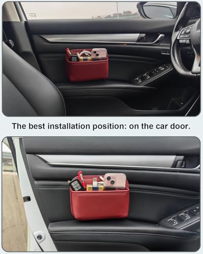 Driver's Car Storage Bag, Small Car Side Pocket Organizer for Car Seats, Doors and Consoles, PU Leather (Burgundy) - color: Burgundy