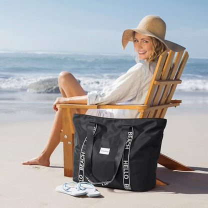 G4Free Beach Bag, Waterproof Beach Bags for Women, Personalized Strap Tote Bag for Women Birthday Gifts - color: Black