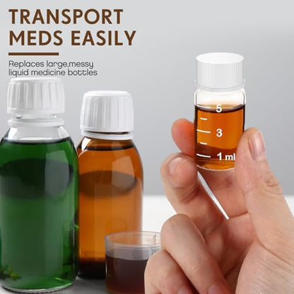 Baderke 4 Pcs Liquid Medicine Travel Container Scale Glass Liquid Containers Small Single Dose Medicine Bottles Dispenser and Leak-proof Plug Travel Essentials Accessories(Clear,5ml) - color: Clear, size: 5ml