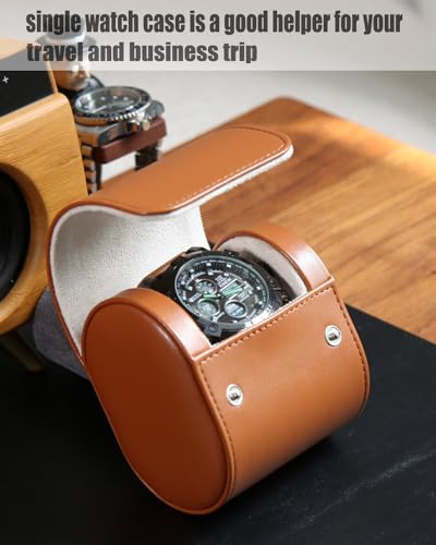 Watch Roll Travel Case for Men and Women with Suede Lining Watch Display Box Single Watch Storage and Organizer (1 Slot Light Brown) - color: 1 Slot Light Brown