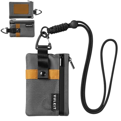 VULKIT Small Minimalist Wallet for Women and Men RFID Blocking, Zipper Coin Pouch with ID Window and Keychain, Water Resistant Travel Lanyard Wallet Grey - color: Grey