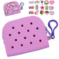 Soft Silicone Mini Coin Purse with Zipper and Cartoon Hole,with 15 pcs DIY Charms. Portable Keychain Pouch Organizer (Purple) - color: Purple