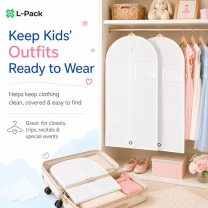Kids Garment Bag 2 Pack for Hanging Clothes, Travel Garment Bags for Dresses, Dance Costumes & Suits, Breathable Clothes Cover for Baby Toddler Child,White, 30" x 18" - color: White 2 Pack