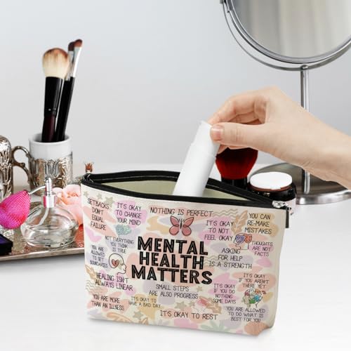 Mental Health Gifts Makeup Bag Positive Affirmations Mental Health Awareness Inspirational Gifts for Women Female Friend Coworker Birthday Friendship Mothers Day Nurse Day Travel Toiletry Bag - color: Multicolor629