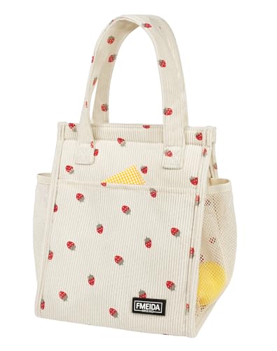 Fmeida Insulated Lunch Bag Women, 6.75L Small Lunch Bags with Multiple Pockets, Reusable Thermal Cooler Tote for Work, Office, Picnic, Travel | Hook and Loop Closure, Strawberry - color: Strawberry, size: S | 6.75L | Hook & Loop