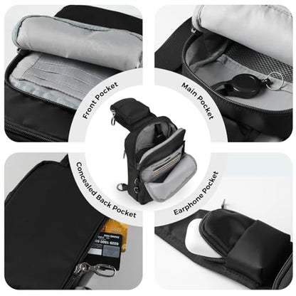 VADOO Sling Bag, Crossbody Bag with Zipper Lock, RFID Blocking & Water Resistant for Men and Women - color: Black