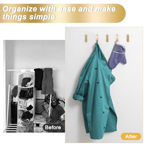 2Pcs Gold Folding Wall Hooks Heavy Duty Foldable Coat Hooks for Hanging Towels Clothes Bags Keys Bathroom Bedroom Closet Gold Hooks for Wall