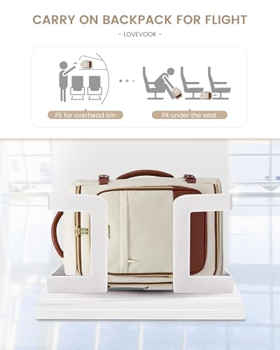 LOVEVOOK 40L Travel Backpack Carry on Flight Approved, Personal Item Bag with 3 Packing Cubes, Travel Backpack for Women Fits 17" Laptop, Water-resistant Carry On Bag for Airplanes - color: White & Brown, size: 40L-4PCS