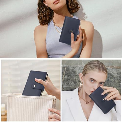 yiijay Wallet for Women RFID Blocking Leather Trifold Clutch Wallet Credit Card Holder Ladies Travel Wallet Purse with Pen Holder - color: 1Royal Blue