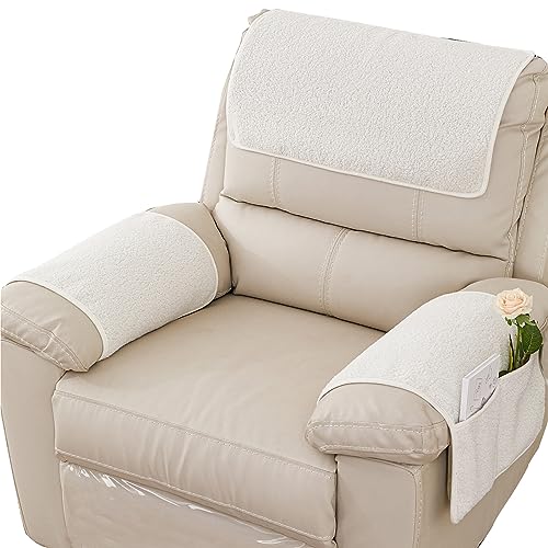 Armrest Cover, Recliner Chair Protector, Furniture Protector Slip, Side Storage Pocket, Stretch Armchair Couch Arm Rest Cover for Recliner, Chair, Sofa (Beige,1 Seater(3pcs)) - color: Beige, size: 1 Seater(3pcs)