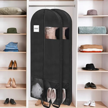 2 Pack 65" Long Garment Bags for Dress Travel Garment Bag with 4" Gusseted Wedding Dress Cover with 2 Mesh Pockets and 2 Carry Handles(Black) - size: 65" 2Pack