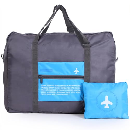 Travel Bag Spirit Airlines Personal Item Bag 18x14x8 Foldable Travel Duffel Bag Tote Carry on Luggage Duffle Overnight for Women and Men (Blue) - color: Blue