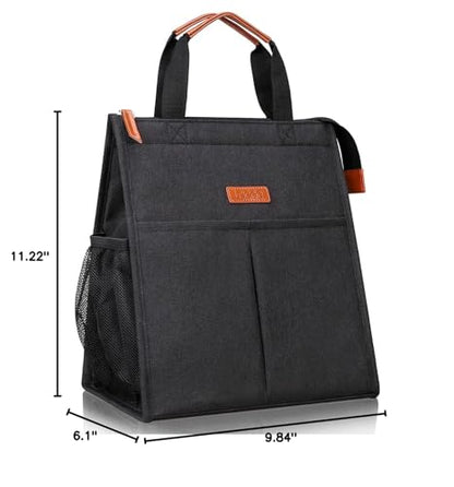Lacdo Lunch Bag for Women Men Insulated Lunch Tote Bags Waterproof Reusable Lunch Box Soft Cooler with Pockets for Work Travel Picnic, Black - color: Black