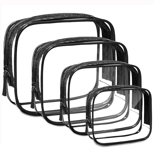 4 Pack Clear Makeup Bags, TSA Approved Toiletry Bag Car Organizer Travel Cosmetic Case Portable Travel Essentials Bags for Toiletries Clear Summer Beach Bag Carry on Airport Airline Compliant Bag - color: 4Pcs Black