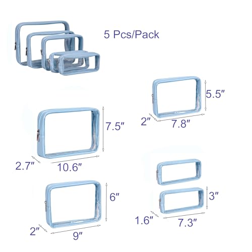 Remobia Hicol TSA Approved 5-Piece Diaper Bag Organizer Pouch Set Clear Waterproof TPU Kids Toiletry Storage Set Travel Packing Clutch Cube Bags for Baby Nursing (Blue) - color: Blue Leather