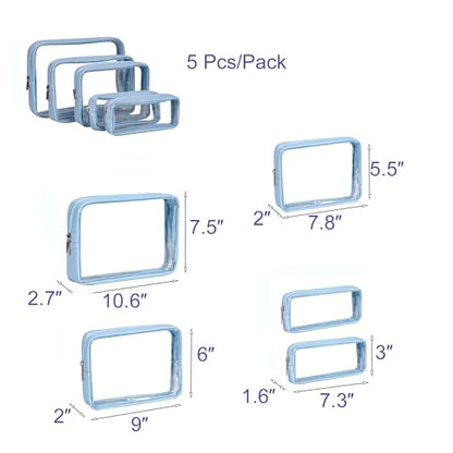 Remobia Hicol TSA Approved 5-Piece Diaper Bag Organizer Pouch Set Clear Waterproof TPU Kids Toiletry Storage Set Travel Packing Clutch Cube Bags for Baby Nursing (Blue) - color: Blue Leather