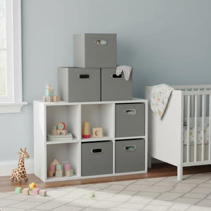 Household Essentials Fabric Storage Bins 6 Piece Set, Strong Poly-Woven Fabric, Sturdy Chipboard Sides, Grommet Front Handle, Stackable and Foldable, Classic Design, Dove Gray - color: Gray, size: 11” L x 11” W x 11” H
