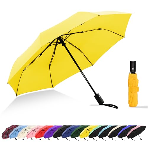 Travel Umbrella UV Sun Protection - Compact Mini Travel Size Automatic Windproof for Backpack or Purse, Lightweight Outdoor Parasol - color: Yellow
