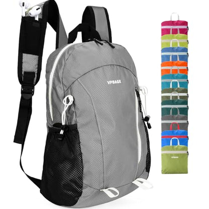 VPBAGE 15L Water-resistant Hiking Daypack, Small Backpack Travel Outdoor, Lightweight Day Pack with Tool Loops - color: A-light Grey