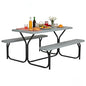 COSTWAY Outdoor Picnic Table, HDPE Plastic Picnic Table Bench Set with Weather Resistant Tabletop & Wood Texture, Ideal for Patio, Backyard (59" D x 54" W x 28.5" H,Grey) - color: Grey