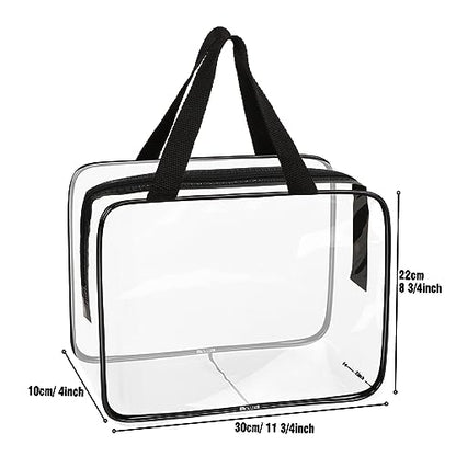 APREUTY Clear Makeup Bags, TSA Approved 3 Pcs Large Cosmetic Makeup Bags Set Clear PVC with Zipper Handle Portable Travel Luggage Pouch Airport Airline Vacation Organization (Black) - color: Black-3PCS (Large)