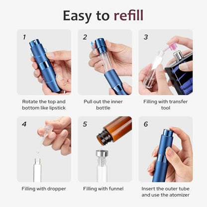 LISAPACK 8ML Atomizer Perfume Spray Bottle for Travel (3 PCS) Empty Cologne Dispenser, Portable Sprayer (Blue) - color: 3 Blue