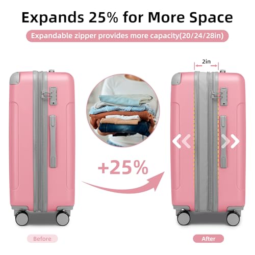 LARVENDER Luggage Sets 6 Piece Hardshell Expandable Suitcases with Spinner Wheels TSA Lock, Lightweight ABS Travel Carry On Luggage Set for Women, Pink Grey - color: Pink Grey 6pcs, size: 6 piece set