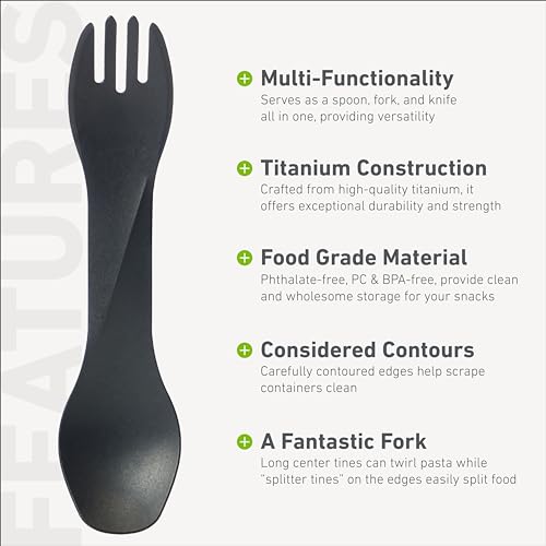 humangear GoBites Uno | Travel & Camping Utensils | Portable & Convertible Dining Ware | Multi-Functional Spork, Black Titanium - color: Black Titanium