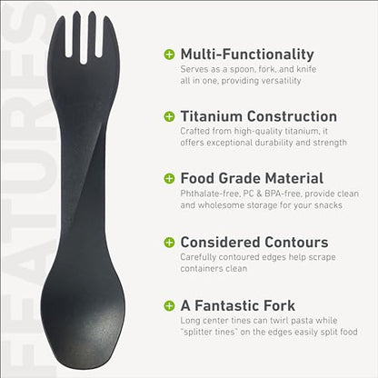 humangear GoBites Uno | Travel & Camping Utensils | Portable & Convertible Dining Ware | Multi-Functional Spork, Black Titanium - color: Black Titanium