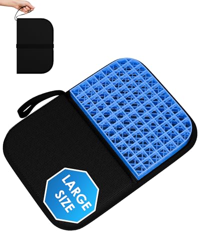 Gel Travel Seat Cushion, Portable Airplane Seat Cushion, 16.5" x 12" Large Size Foldable for Airplane Seats, Office Chair, Camping, Bleachers, Flights, Commute - color: Black, size: Large