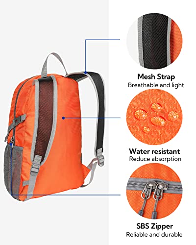 WATERFLY Small Lightweight Packable Backpack: 20l Ultra Light Foldable Travel Hiking Camping Daypack Day Pack for Man Woman - color: Orange