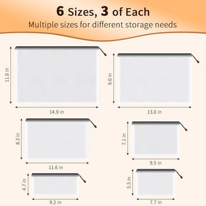 Umriox Zipper Mesh Document Pouch, 6 Assorted Size (Black, 18 Packs), Clear Zipper Pouches, Waterproof Travel Pouch for Office Supplies, Puzzles, Board Games and Craft Projects - style: Black-18pcs