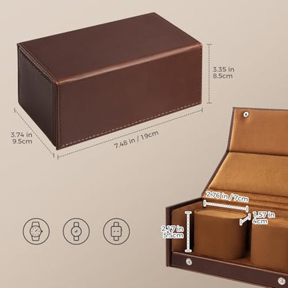 ProCase Watch Travel Case for Men & Women, 2 Slot Travel Watch Case with Soft Velvet Lining, Shockproof Watch Box Organizer, Fathers Day Gift, Birthday Valentines Gifts for Women -Chocolate