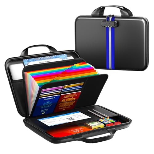 Fireproof Document Organizer with Lock, Rigid EVA File Box with 13-Pocket Accordion Folder for Important Documents & Tablets under 11", Lightweight Safe Storage for Home, Office & Travel (Small Size) - color: B-Blue